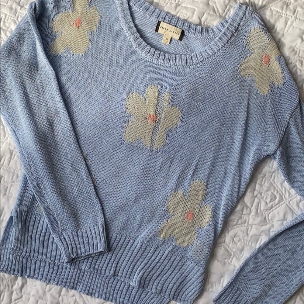 Fifty Street distressed flower sweater